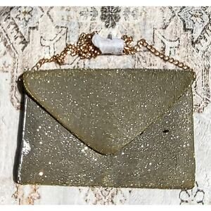 A New Day - Glittery Gold Ribbed Fabric Clutch w Gold Chain Crossbody Strap NWOT